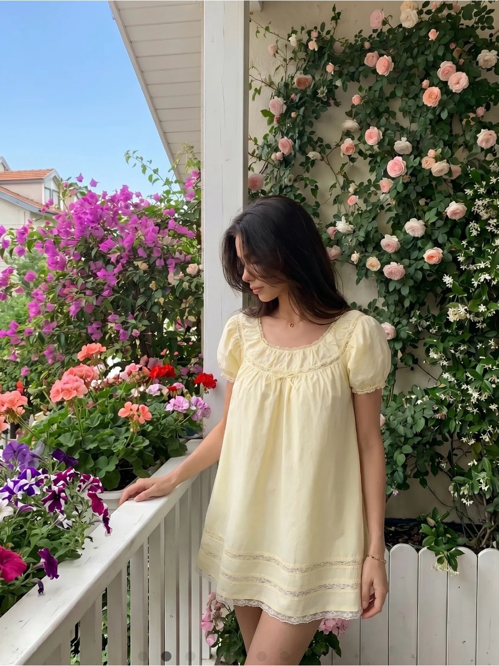 Cider Soft Yellow Puff Sleeve Shift Dress